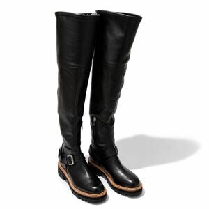 Marc Fisher LTD Ganven Black Over Knee Moto Boots Lug Sole Buckle Size 9